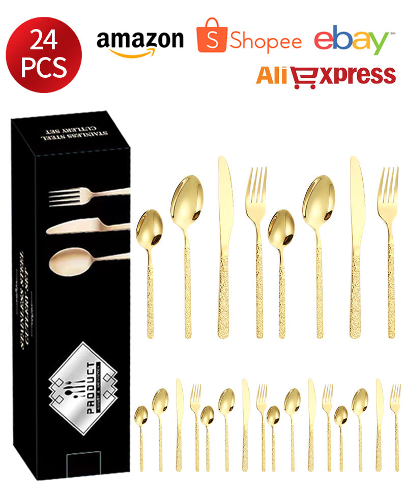 410Stainless Steel Cutlery Set Stone Pattern Knife Fork Spoon24Western-style dining set6Steak Knife and Fork for One Person