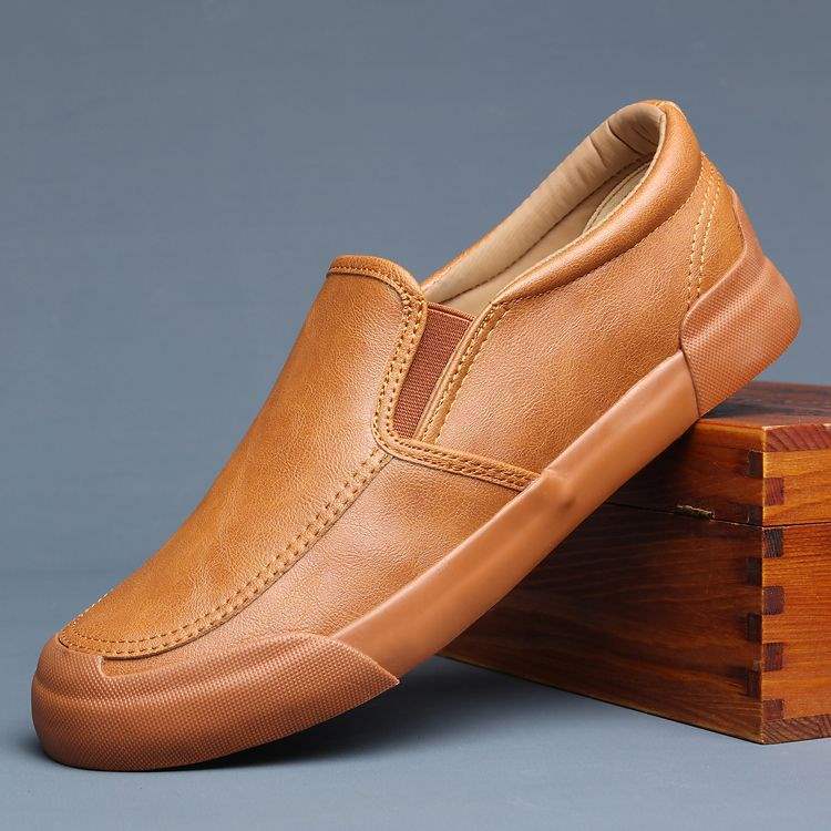 Men's Shoes Spring and Autumn Men's Casual Leather Shoes Slip-On Korean Style Versatile Trendy British Shoes Men's Trendy Shoes Sneakers