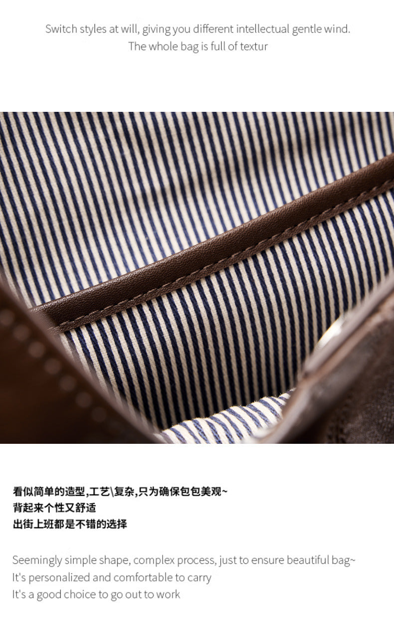 New Vegetable-Tanned Leather Trendy Large-Capacity Textured Tote Bag Versatile Shoulder Bag for Class and Commuting