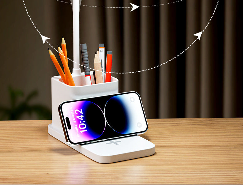 New LED Study Desk Lamp Wireless Charging Lamp Desk Pen Holder Lamp Bedroom Night Light Office Eye Protection Desk Lamp