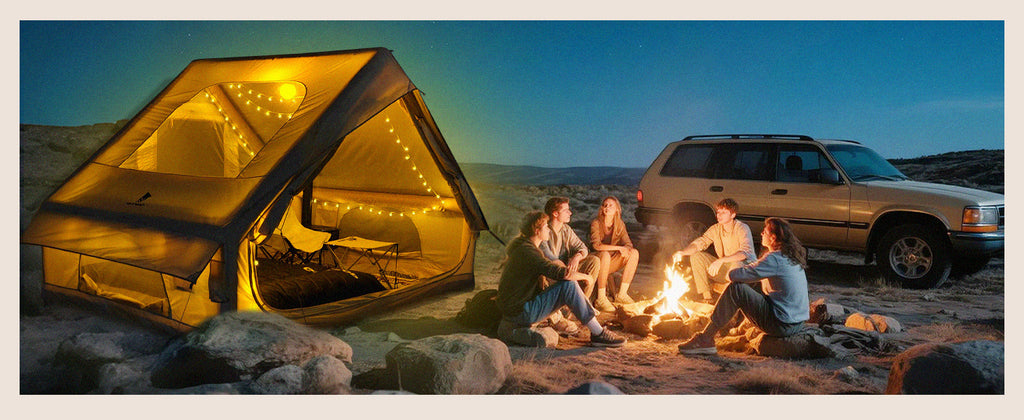 6.3㎡Inflatable Tent Outdoor Camping Oxford Cloth Light Luxury Family Camping Small House Camp Tent3-4People