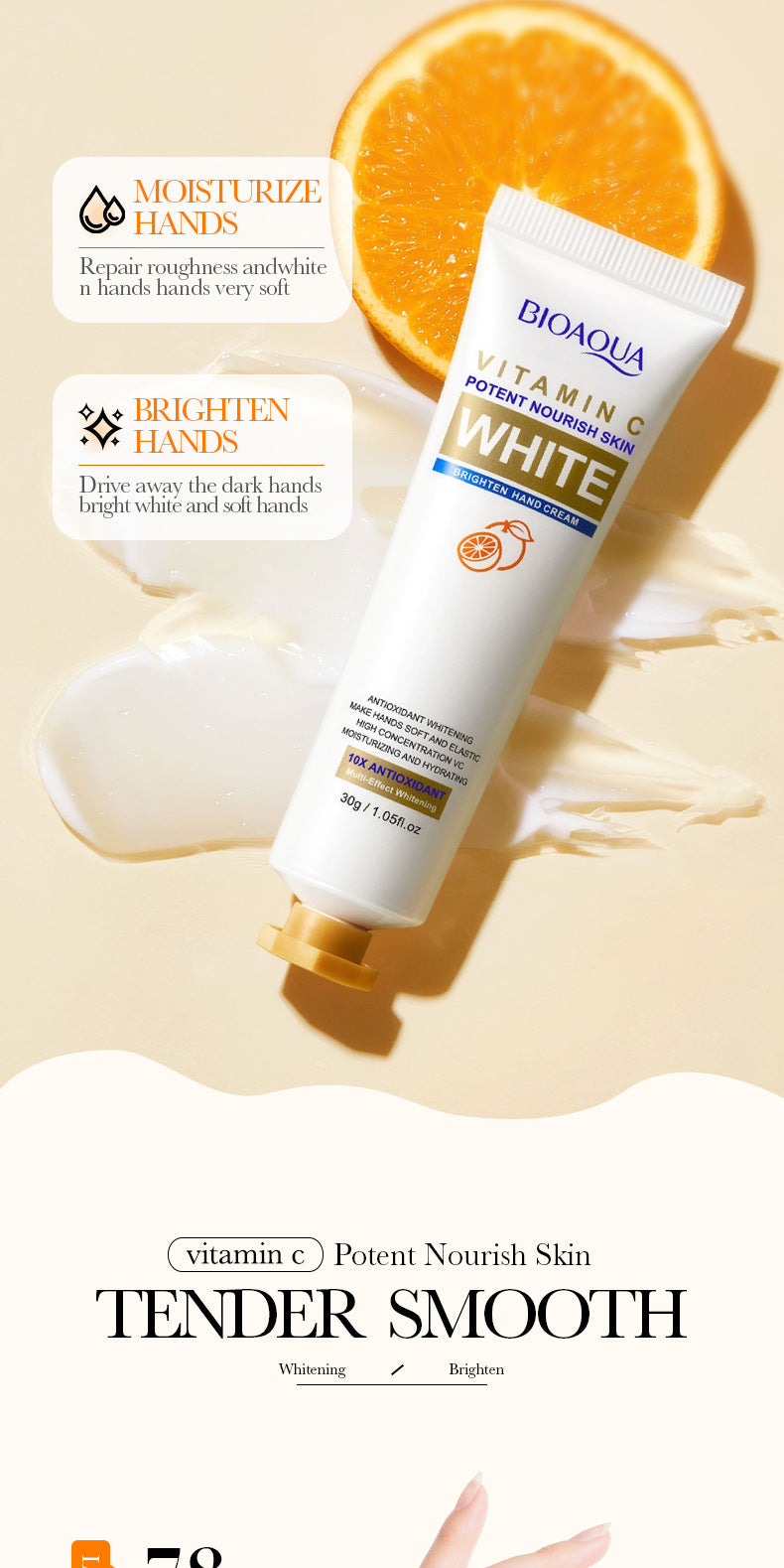 foreign trade BIOAOUA Vitamin C Whitening and Brightening Hand Cream Anti-Cracking Moisturizing Whitening Hand Cream Wholesale