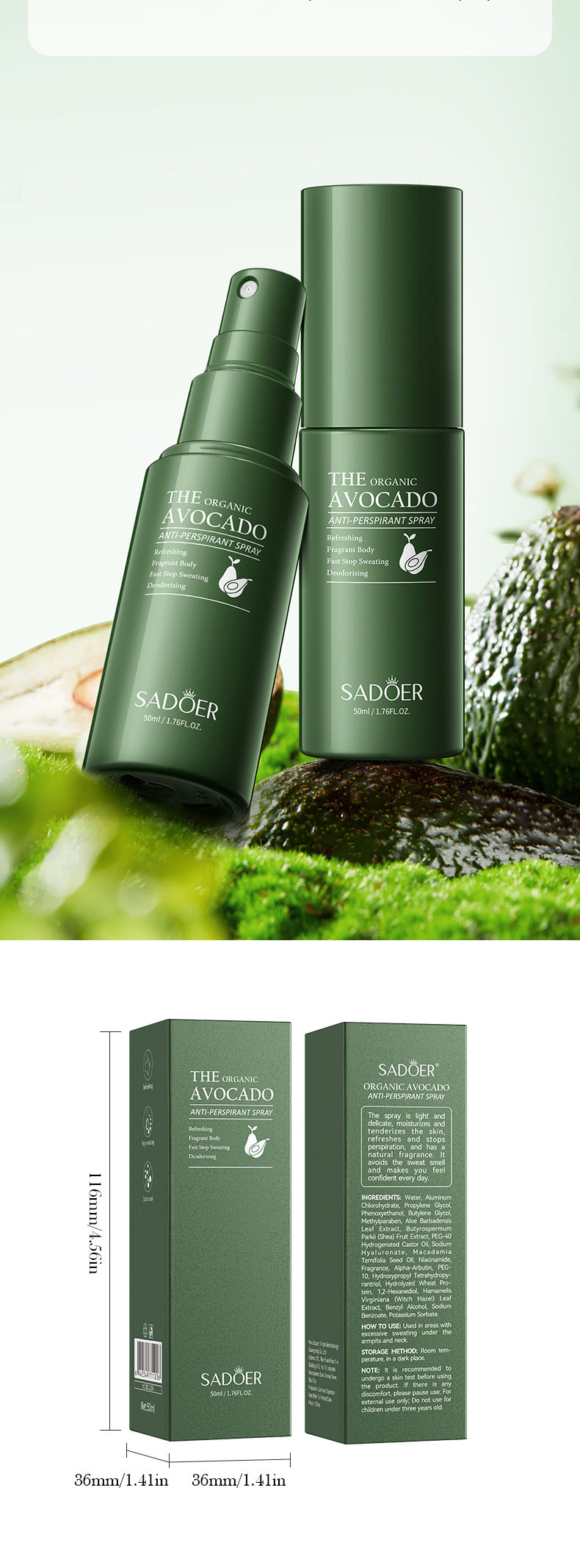 Avocado Perfume Antiperspirant Spray SADOER Deodorant Antiperspirant Portable Spray Cross-Border Wholesale