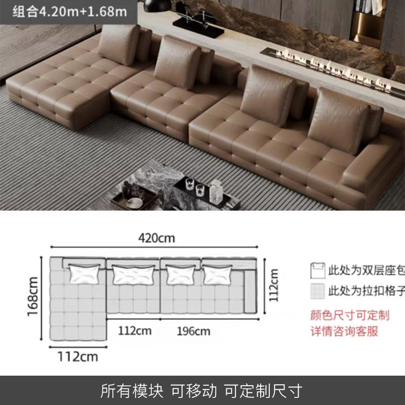 Lawrence Genuine Leather Sofa Italian Minimalist Style for Small and Large Apartments, Villas, and Clients, Corner Sofa, Modern Straight Row Leather Sofa Shipping and tax not included