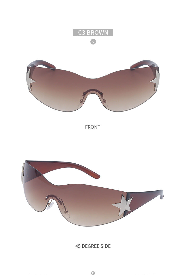 European and American retro rimless sunglasses for women y2k Personalized Five-Pointed Star One-Piece Sunglasses for Men Cycling Glasses Wholesale