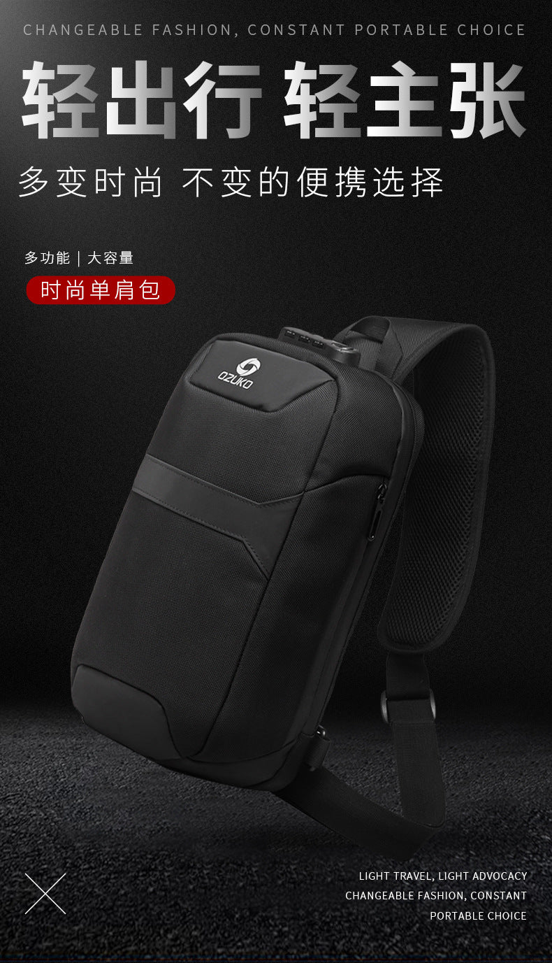 OZUKO Anti-theft Men's Chest Bag Waterproof Oxford Cloth Single Shoulder Crossbody Bag Chest Portable Multifunctional Trendy Bag