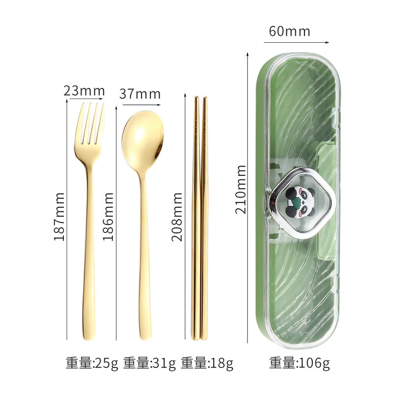 304Stainless Steel Tableware Student Cartoon Portable Tableware Set Work Outdoor Fork Spoon Chopsticks Three-piece Set