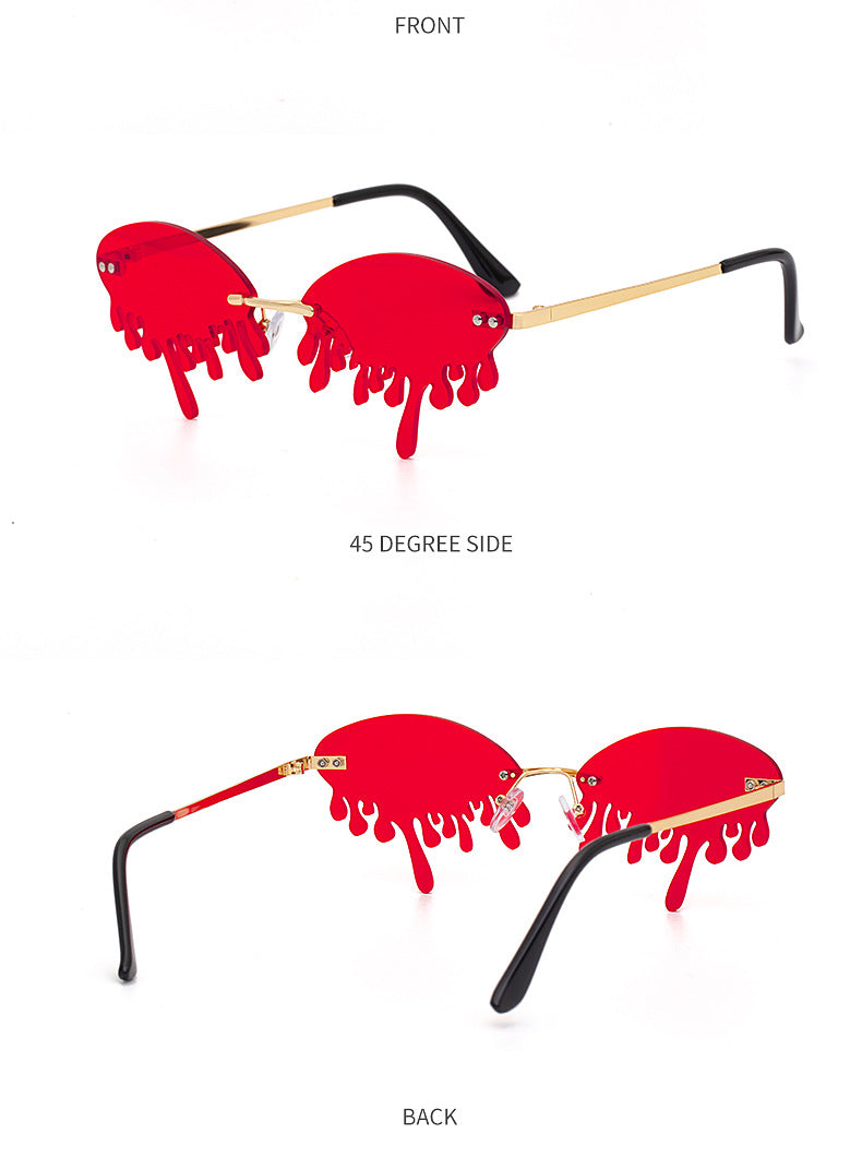 Christmas Costume Personality Tear Sunglasses for Women Metal Frameless Sunglasses Trendy European and American Party Funny Glasses