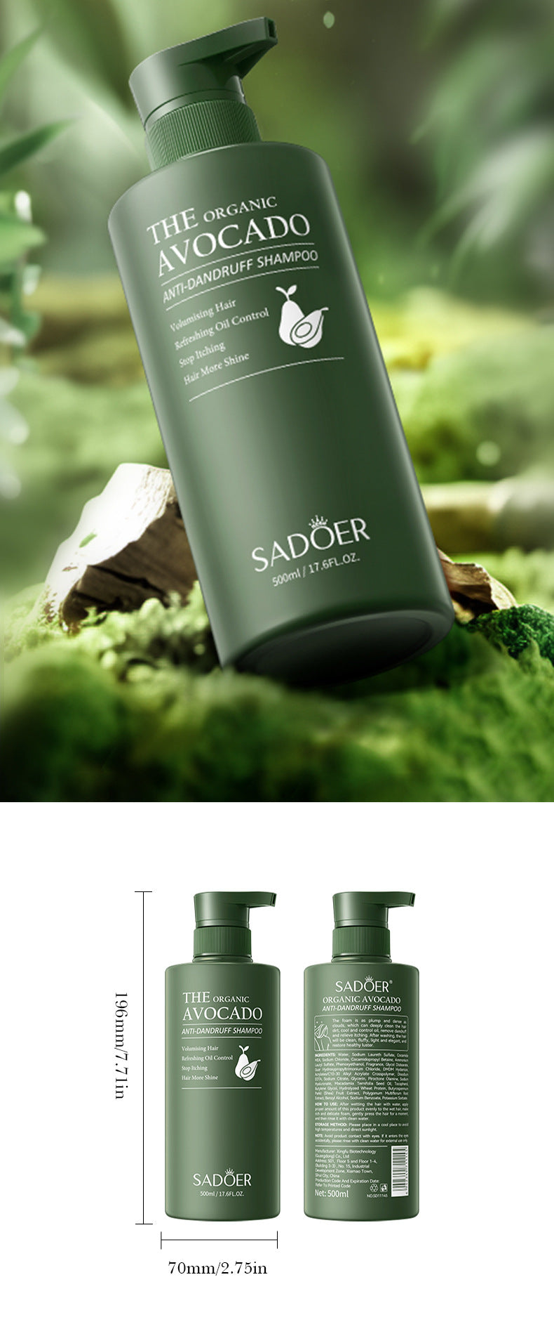 Full English Avocado Anti-Dandruff Oil Control Shampoo SADOER Fluffy Deep Cleansing Shampoo  Wholesale