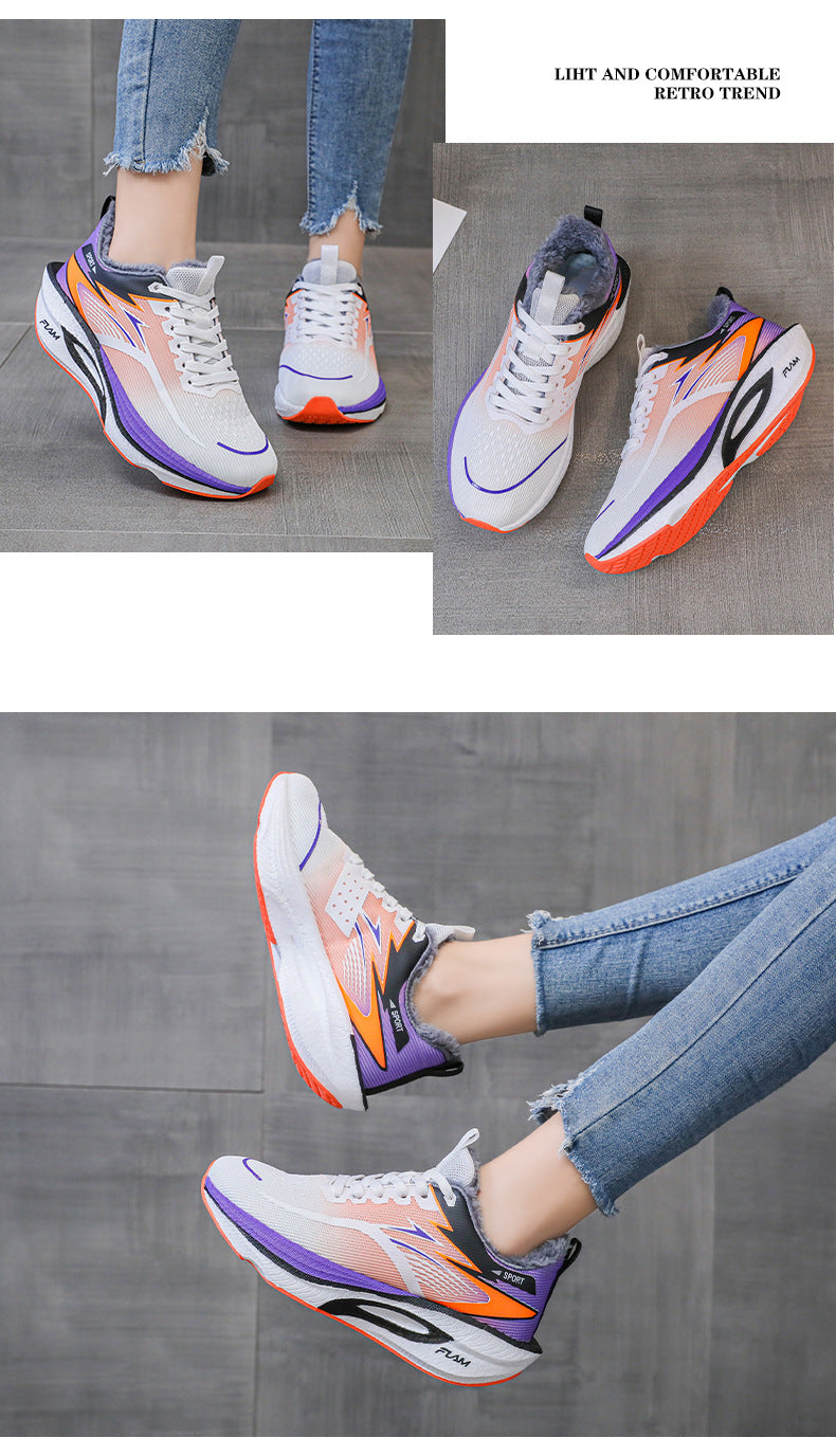 New Feiran Real Explosive Carbon Plate Lightweight Cushioning Couple Sports Shoes with Fleece Lining, Warm, Comfortable, Non-Slip, Wear-Resistant Running Shoes