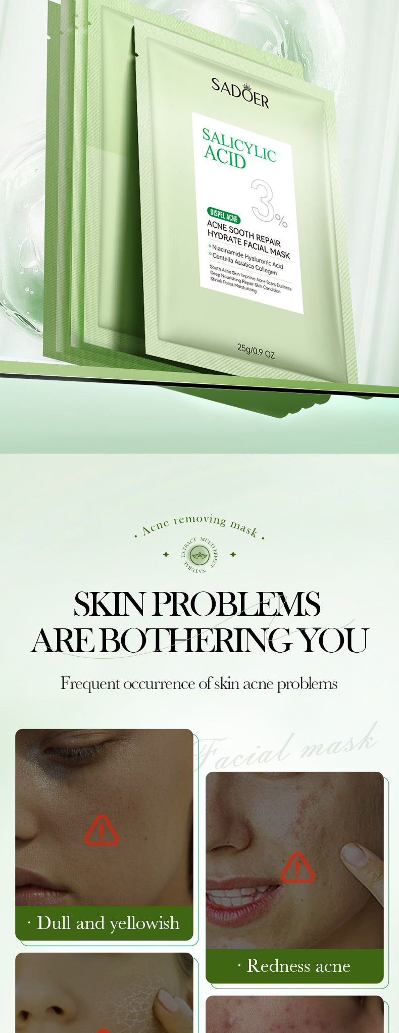 Full English Salicylic Acid Mask SADOER Anti-acne Soothing Skin Rejuvenation Hydrating Anti-acne Mask  Wholesale