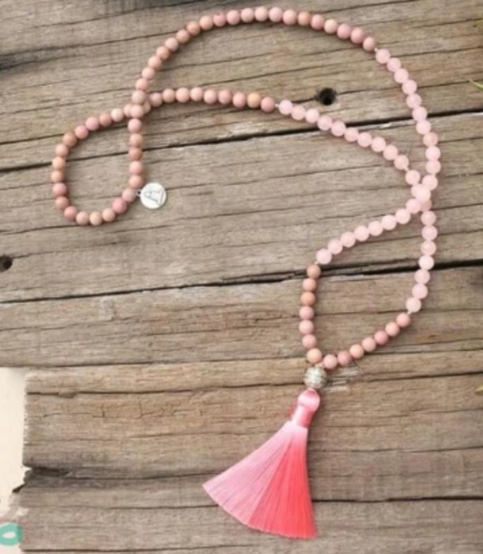 108Pink Quartz Bracelet Lotus Lucky Tree Pendant Labradorite Braided Bracelet Agate Tiger Eye Elastic Bracelet