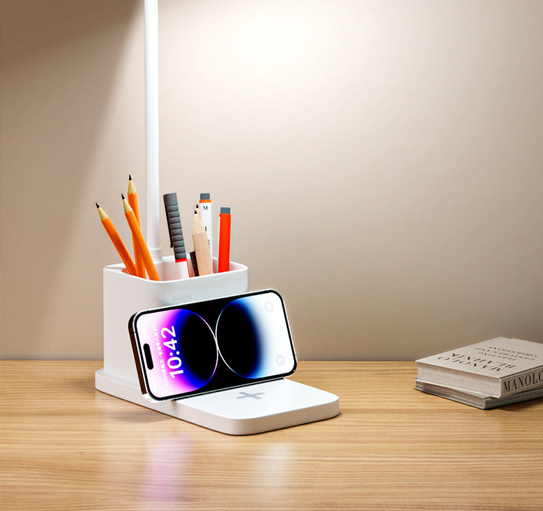 Desk Lamp for Study, Wireless Charging, Eye Protection Bedside Lamp, Reading Desk Lamp, Children's Homework Lamp, Charging Pen Holder Lamp