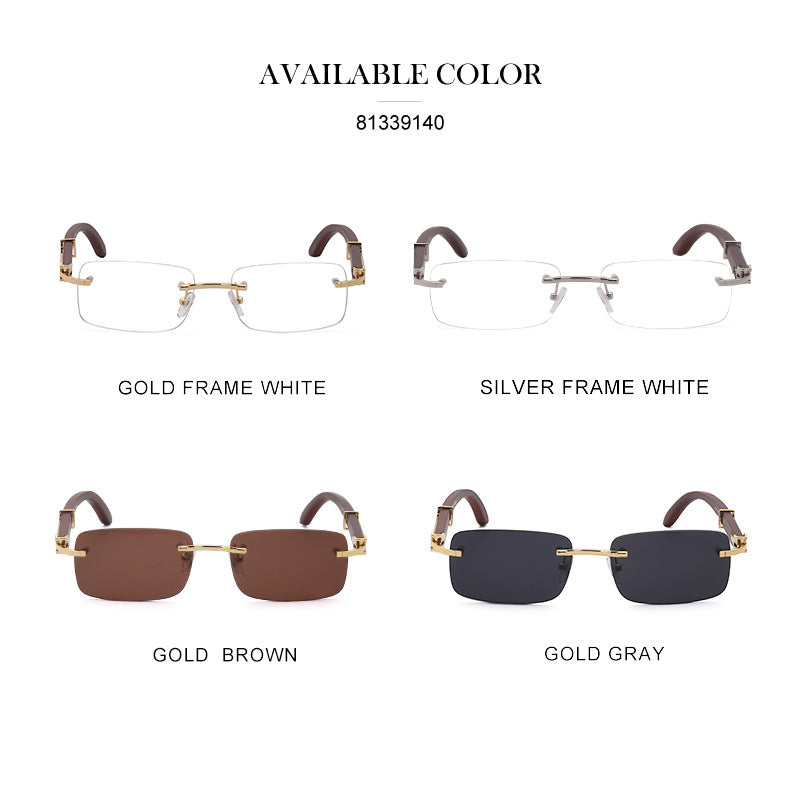 Vintage Wood Grain Sunglasses for Men and Women Fashion Frameless Square Driving Sun Protection Glasses