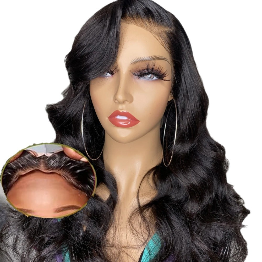 European and American Style Black Big Wave Long Hair Wig for Women, Amazon Available, Front Lace Mesh Synthetic Wig, European and American Style