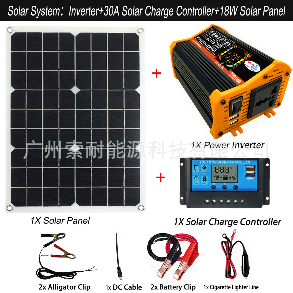 Solar Energy Kit System:Smart Inverter 30A Controller 18W Solar Panel Solar System