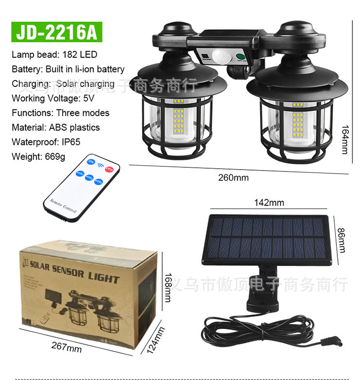 New Double-Head Retro Solar Ground Plug Light Human Body Sensing Split Light Home Wall Lighting Remote Control Light