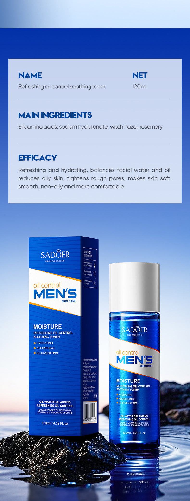 Cross-border toner120ml Men's Refreshing Oil Control Hydrating Moisturizing Water Cross-Border Wholesale