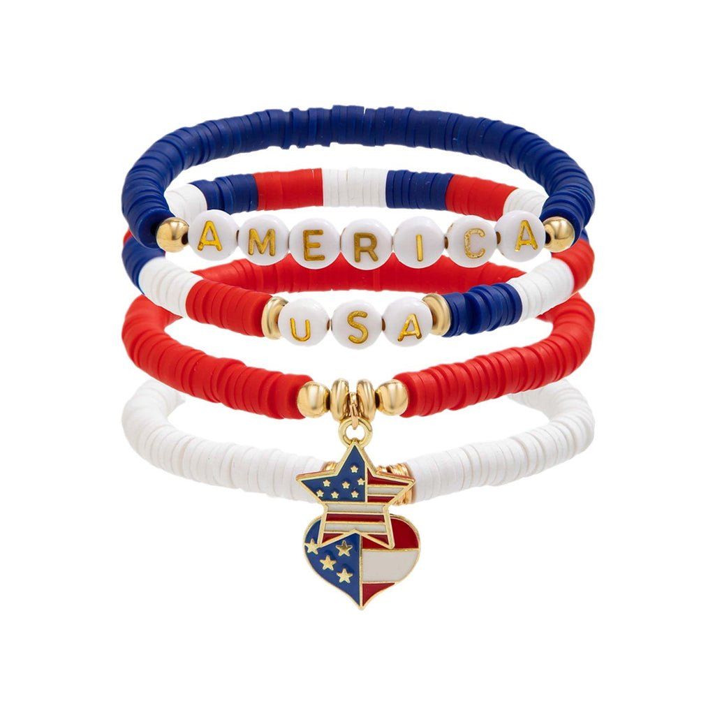 Men's Bracelet Set Beaded Heart Star Letter Soft Clay Jewelry Couple Bracelets Independence Day Bracelet