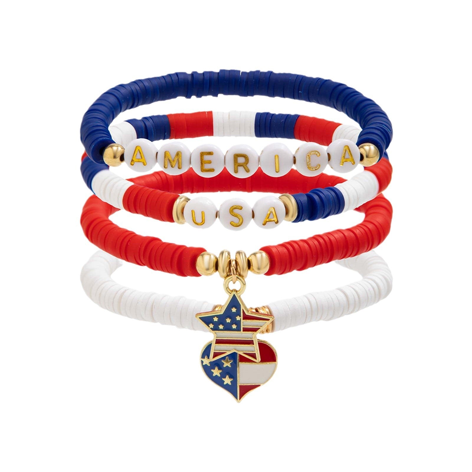 Men's Bracelet Set Beaded Heart Star Letter Soft Clay Jewelry Couple Bracelets Independence Day Bracelet