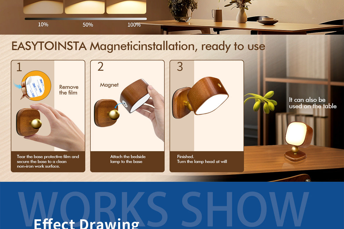 Square Solid Wood Sensor Light New Creative Cabinet Light Bedside Bedroom Smart LED Radar Human Body Night Light