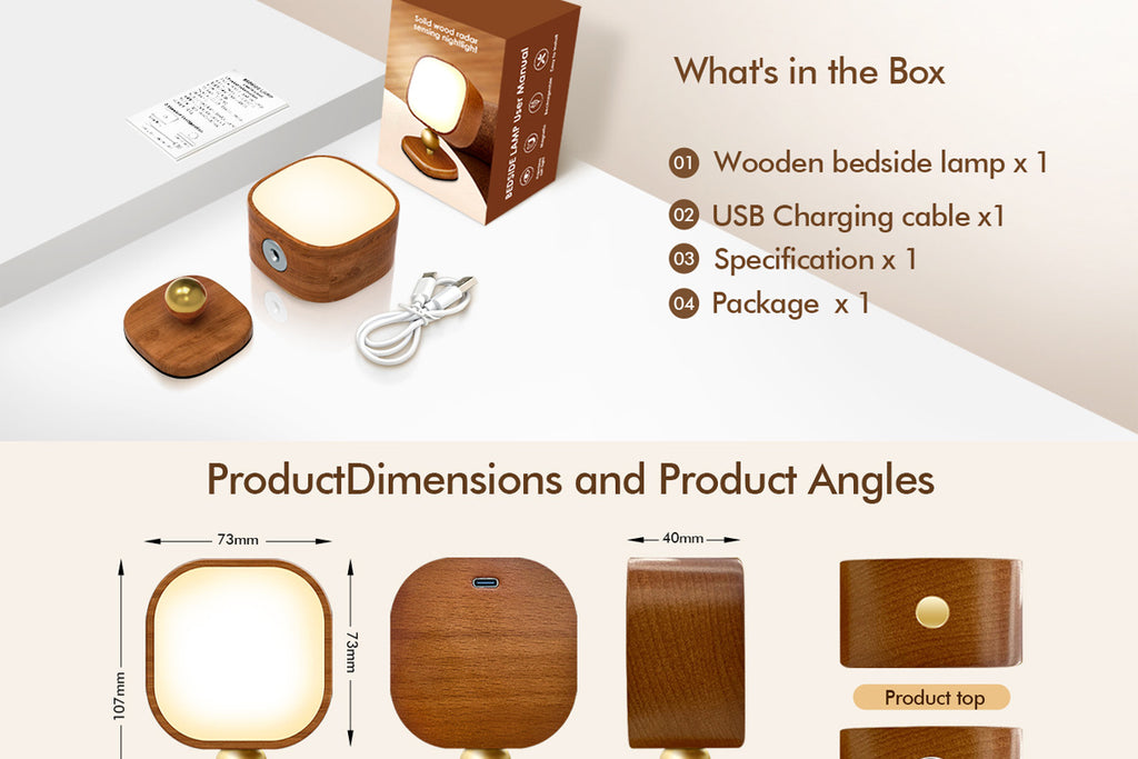 Square Solid Wood Sensor Light New Creative Cabinet Light Bedside Bedroom Smart LED Radar Human Body Night Light