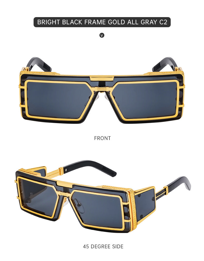 New Full Frame Glasses Men's Future Technology High-end Sense European and American fashion Square Frame Sunglasses Sunglasses shades
