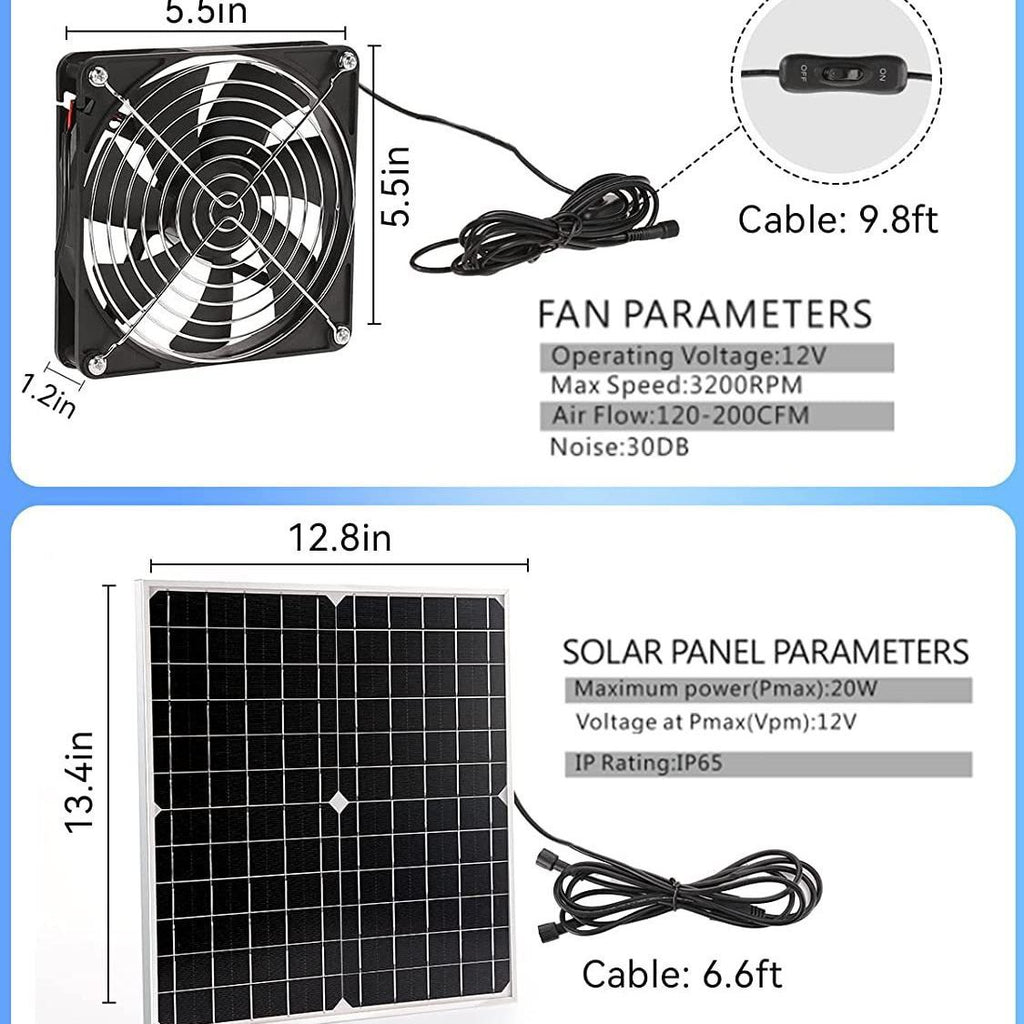 Solar Waterproof Solar Fan Kit20W Solar Panel+Fan,Suitable for chicken coops and sheds