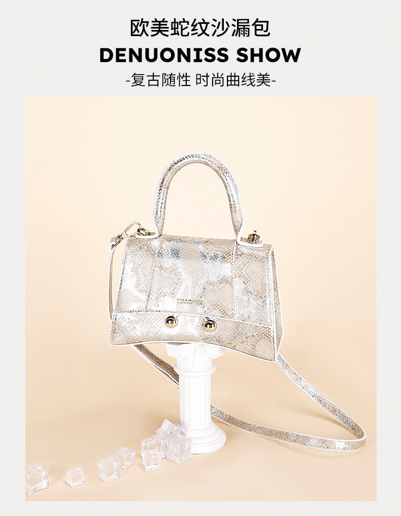 First Layer Snake Pattern Hourglass Bag Female Affordable Luxury Fashion Women's Bag Niche Baguette Handbag All-Match Shoulder Messenger Bag