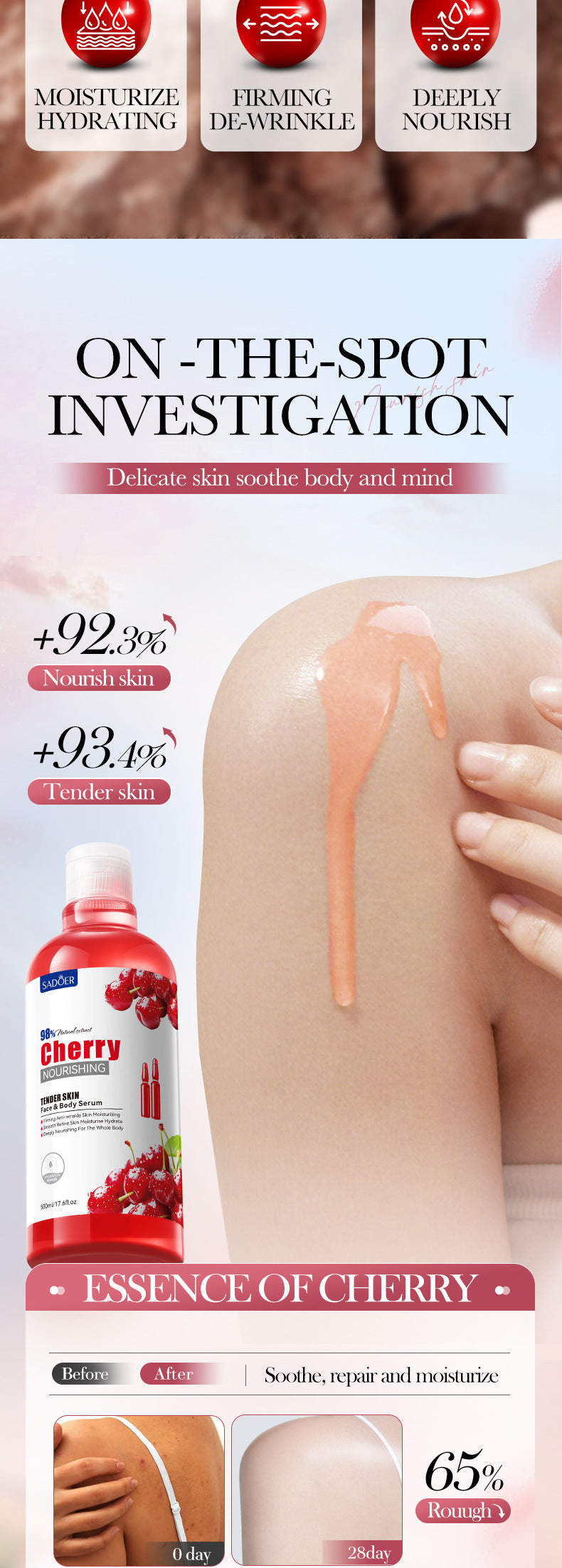 Cherry Moisturizing Essence SADOER Nourishing and Softening Face and Body Lotion Cross-Border Wholesale