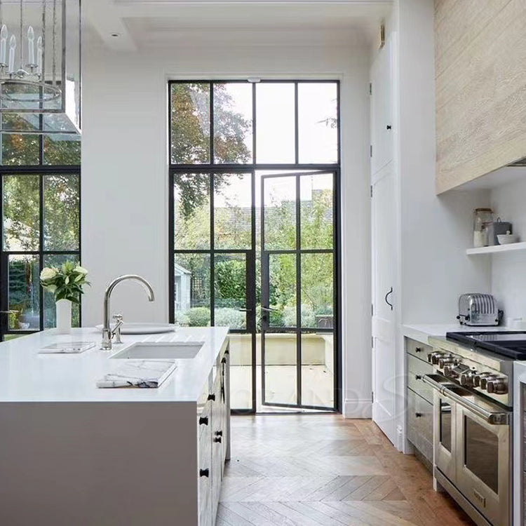 Modern House Exterior Door Double Tempered Glass Door Entry Wrought Iron Door Design