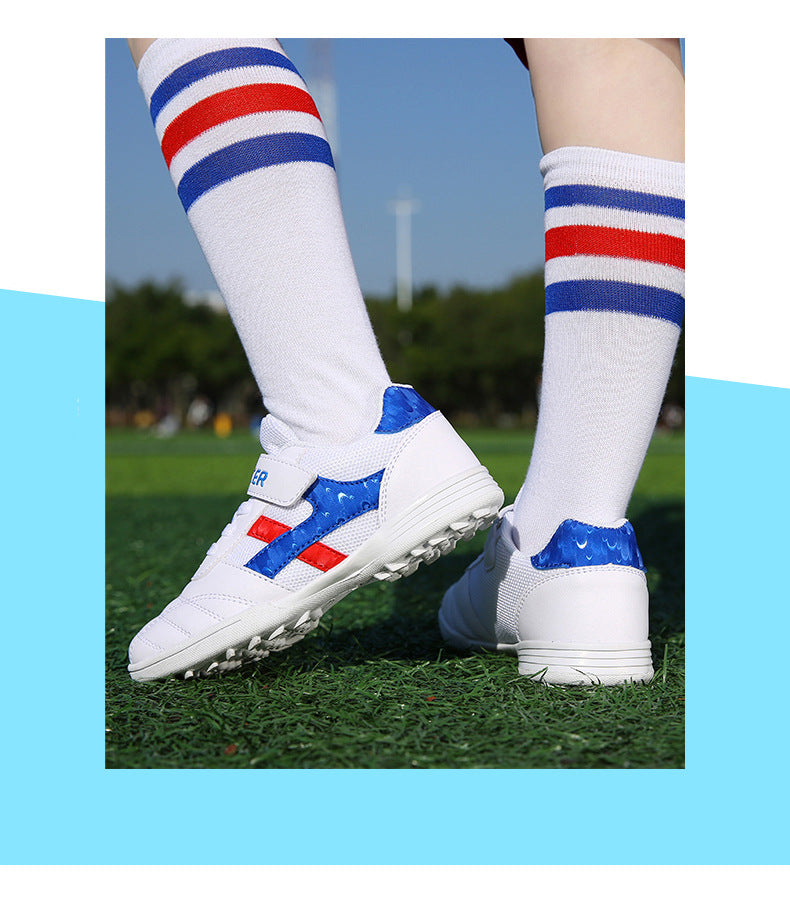 New football shoes for men and women with Velcro for children TF Broken Nail Style Youth Student Grassland Flat Training Shoes