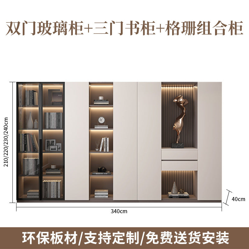 Heightened Solid Wood Bookcase with Glass Doors, Floor-standing Home-use Six-door Bookcase, High-end Storage Cabinet for Home Bedroom and Study Room