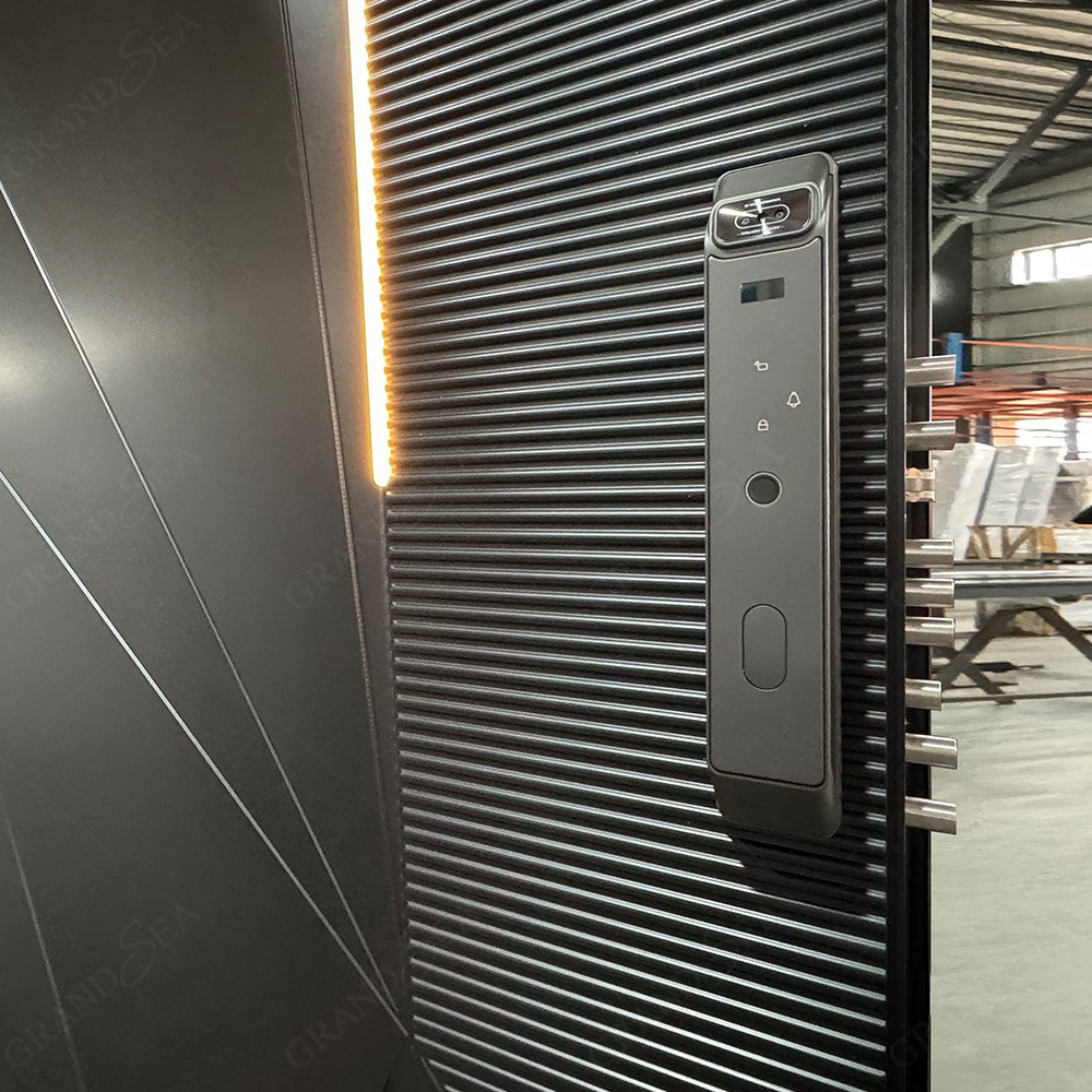 USA Style Exterior Modern High Glossy Black Solid Metal Front Aluminum Stainless Steel Pivot Entry Doors Price