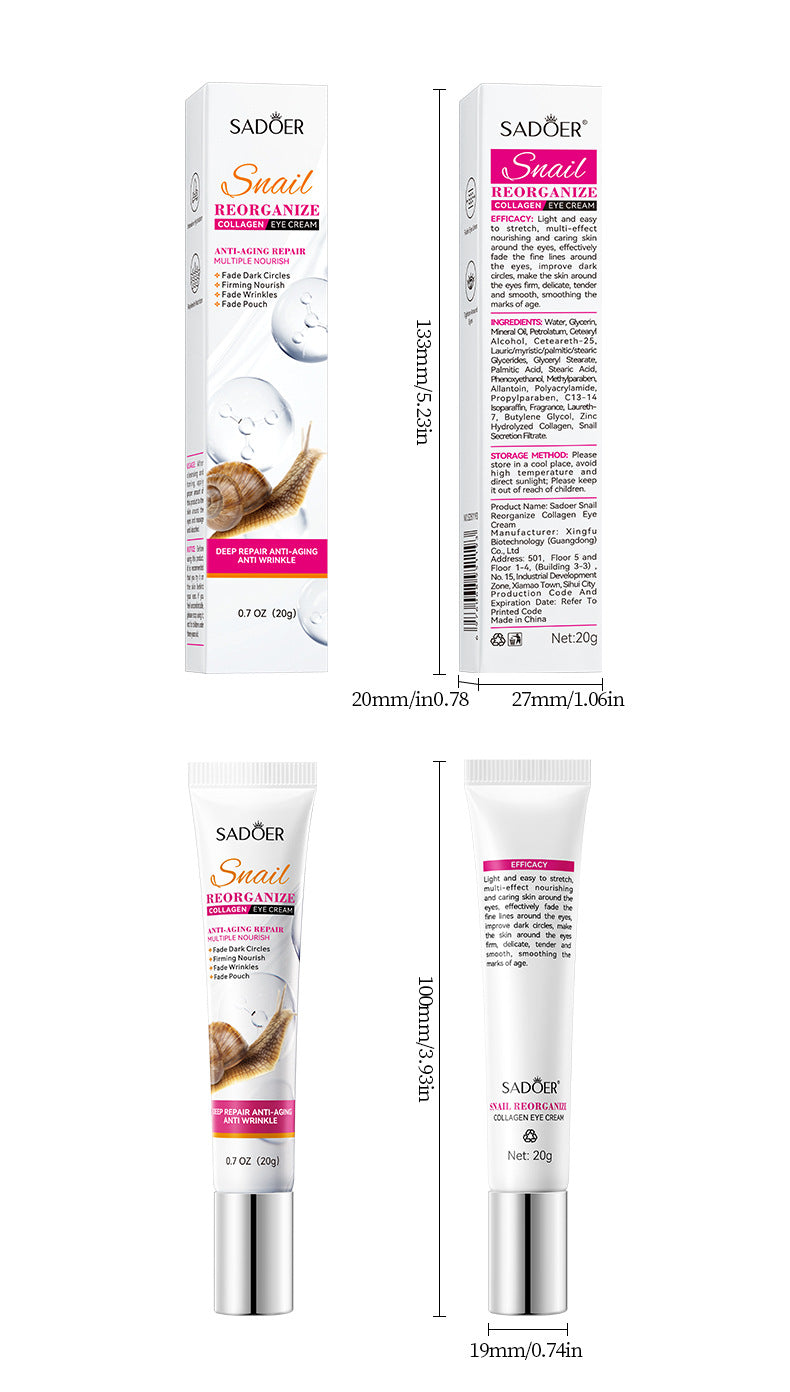 Snail Eye Cream20g SADOER Collagen improves dark circles and wrinkles cross-border wholesale