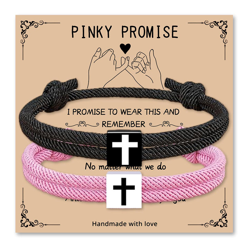 Alloy Cross Bracelet Set Adjustable Handmade Woven Bracelet Promise Faith Milan Rope Bracelet