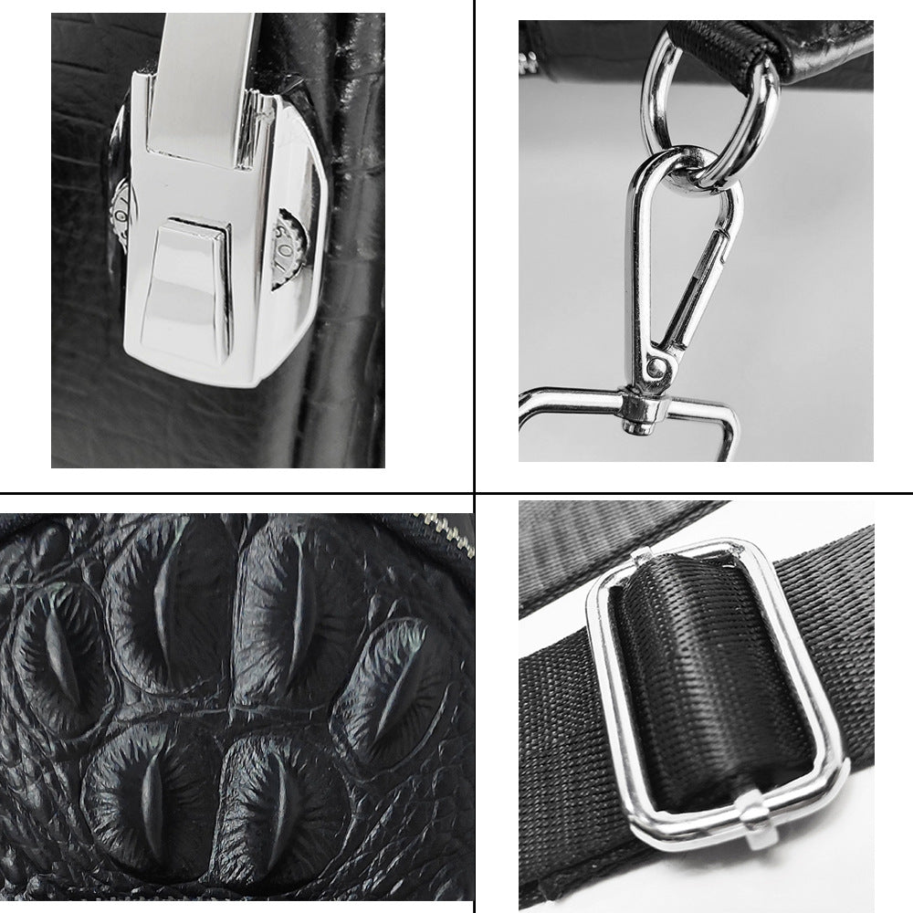 2025New European and American Fashion Crocodile Pattern Top Layer Cowhide Men's Password Lock Genuine Leather Chest Bag High-end Crossbody Bag