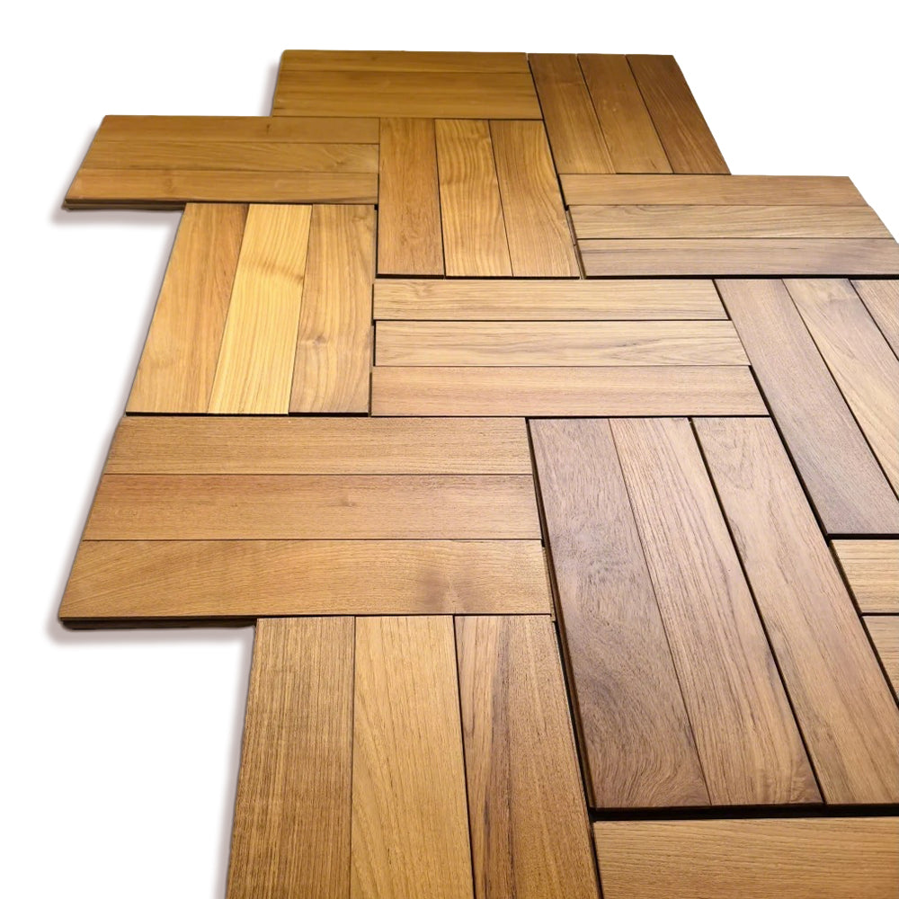 14mm Engineered Teak Herringbone Wood Flooring | Stable Construction | Custom Surface for Residential Outdoor Exterior Use |