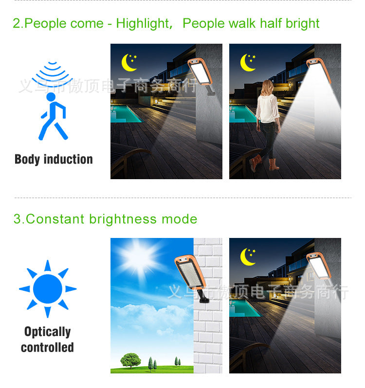 New Solar Light Outdoor Human Body Induction Light with Remote Control Wall Light Waterproof Garden Light LED Garage Light Street Light
