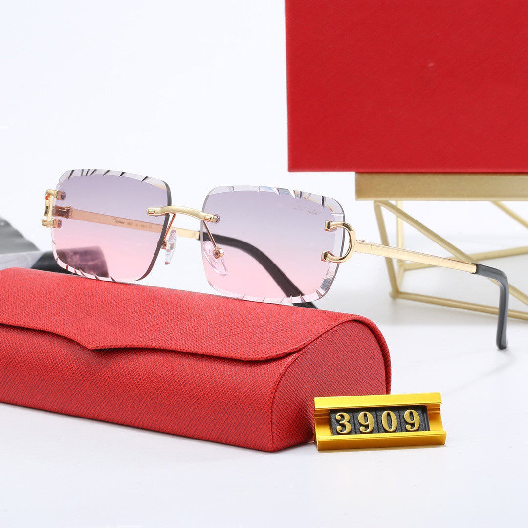 New European and American style frameless sunglasses for women Street Style Trendy Sunglasses for Men Eyeglass Strap logo