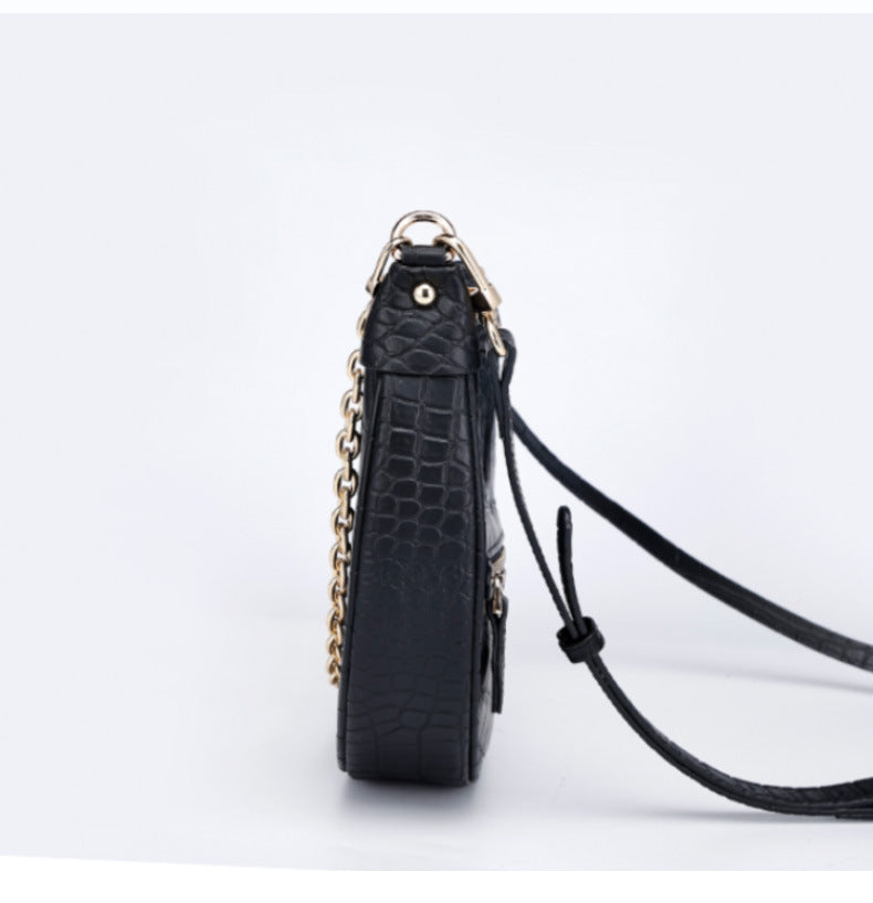 European and American Underarm Single Shoulder Bag for Women, Chain Moon Bag, Mini Fashion Women's Bag, Trendy Versatile Crocodile Pattern Light Luxury Crossbody Bag