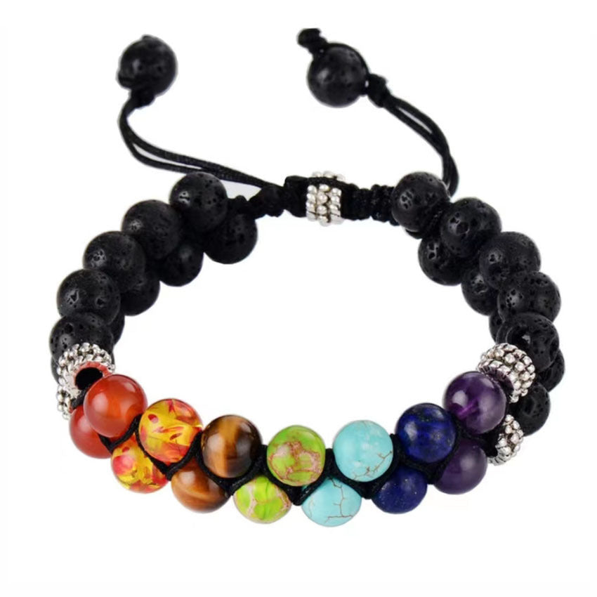 Men's Volcanic Stone Bracelet Natural Stone Black Line Red Vein Bracelet Blue Dot White Pine Elastic Beaded Pink Zebra Bracelet