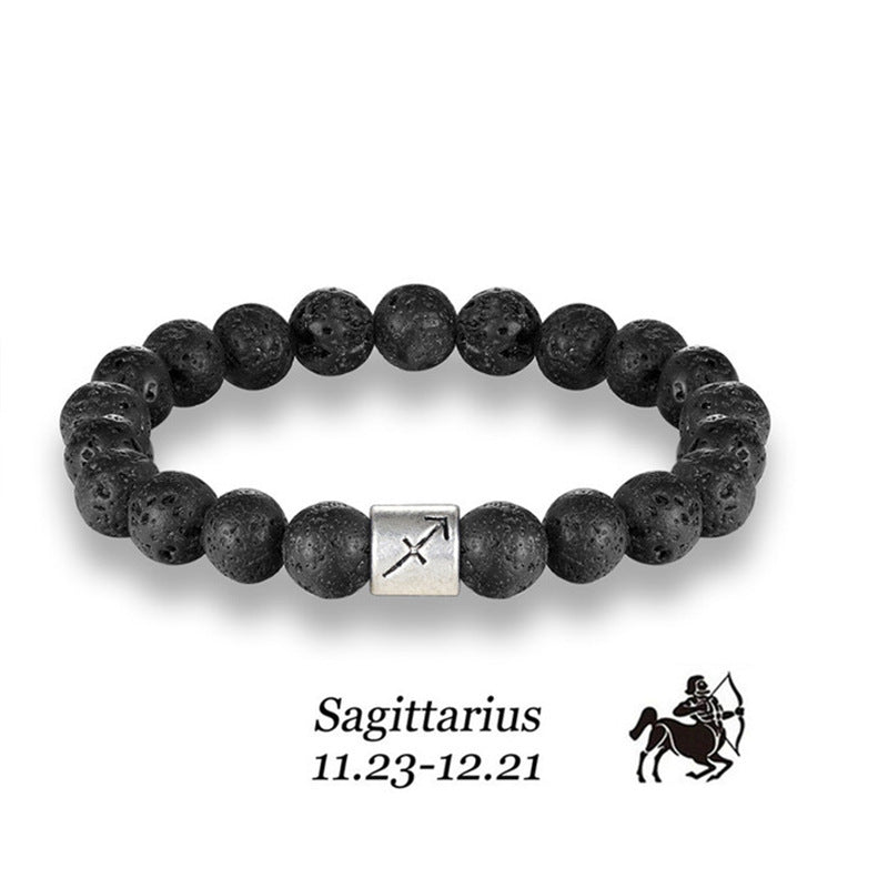 Twelve Constellations Bracelet Men's Natural Volcanic Stone8mm Beaded Capricorn Scorpio Pisces Friendship Zodiac Bracelet