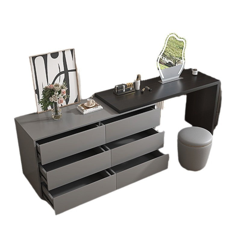 Khaki Gray Solid Wood Dressing Table Bedroom Makeup Cabinet Room Master Bedroom Makeup Mirror Makeup Table Small Apartment Internet Celebrity Makeup