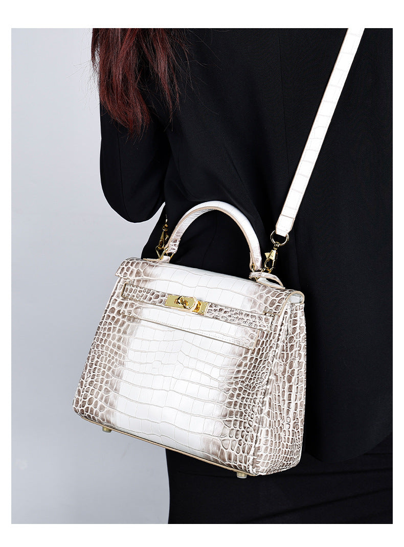 European and American Crocodile Pattern Kelly Bag Large Capacity Light Luxury Fashion Single Shoulder Crossbody Bag Versatile Niche Handbag for Women
