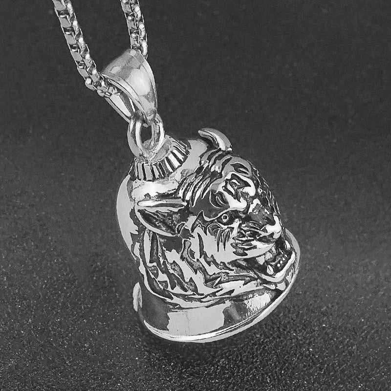 Stainless Steel Vintage Bell Punk Men's Motorcycle Style Oil Drop Distressed Titanium Steel Tiger Pendant Necklace