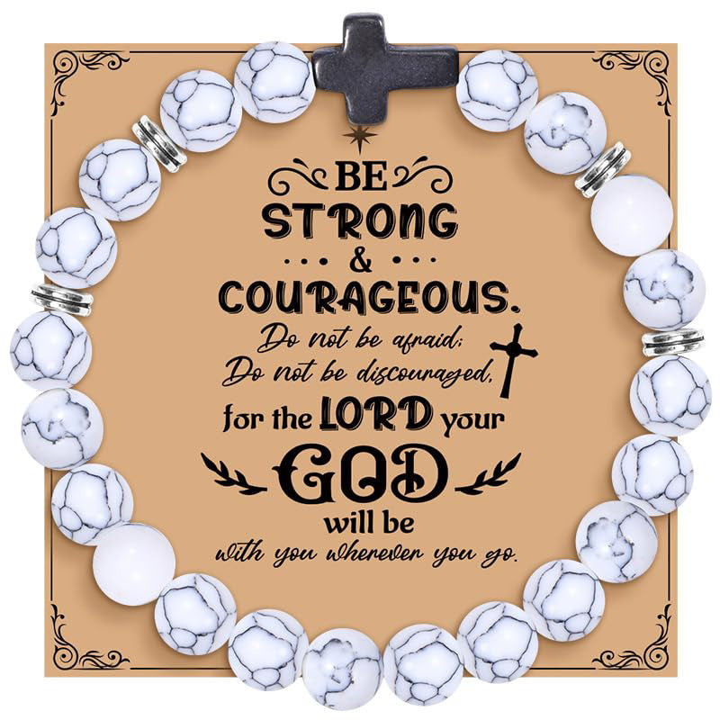 Dragon Pattern Stone Bracelet8mm Beaded Cross Gift Bracelet Natural Tiger Eye Volcanic Stone Faith Cross Bracelet