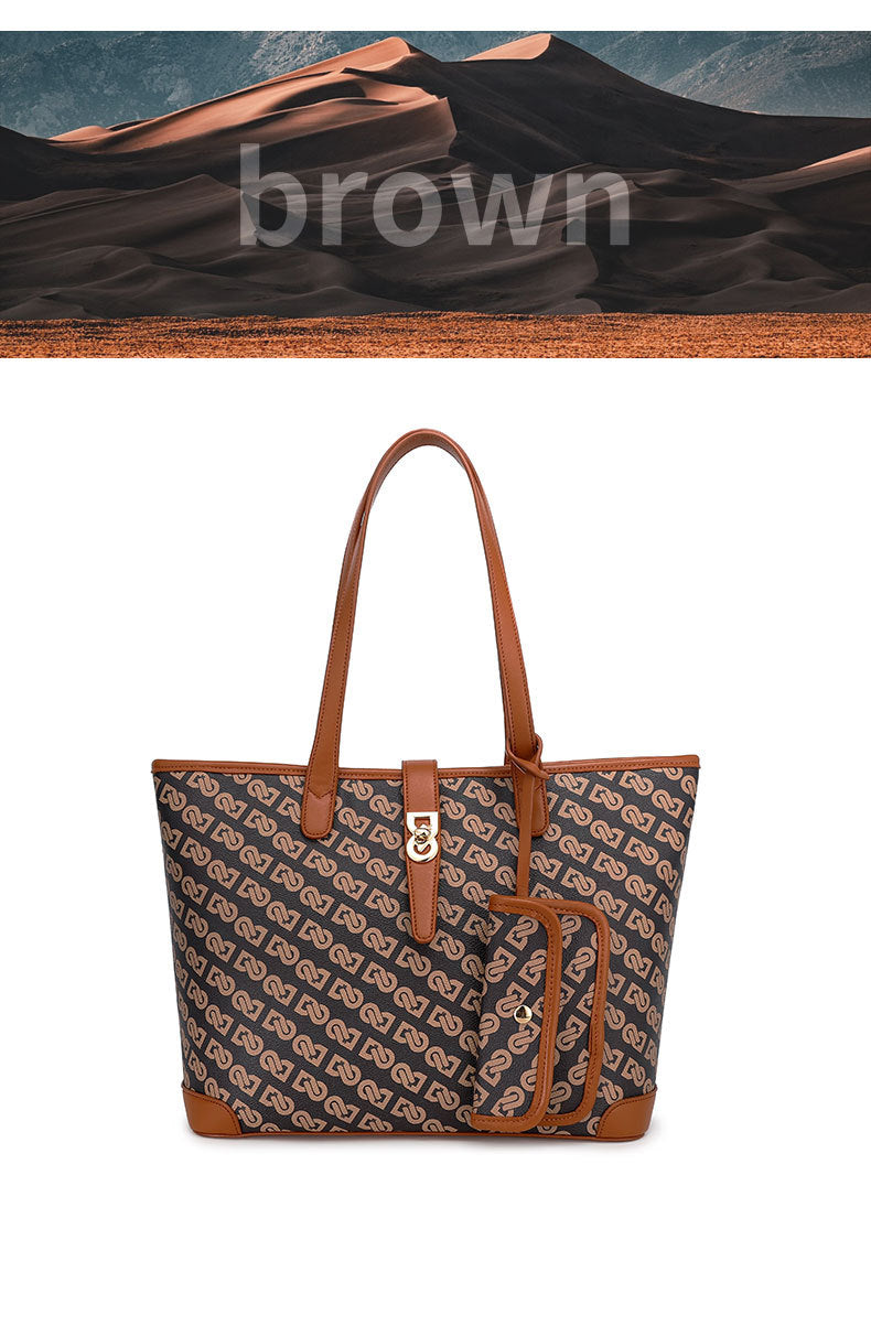 Original Design Retro Print Tote Bag for Work Commute Large Capacity Shoulder Bag Niche Versatile Fashion Handbag