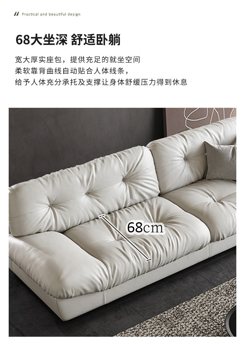 Italian Minimalist Living Room Genuine Leather Sofa Designer Straight Small Apartment Cream Style Lazy Cloud Sofa Shipping and tax not included