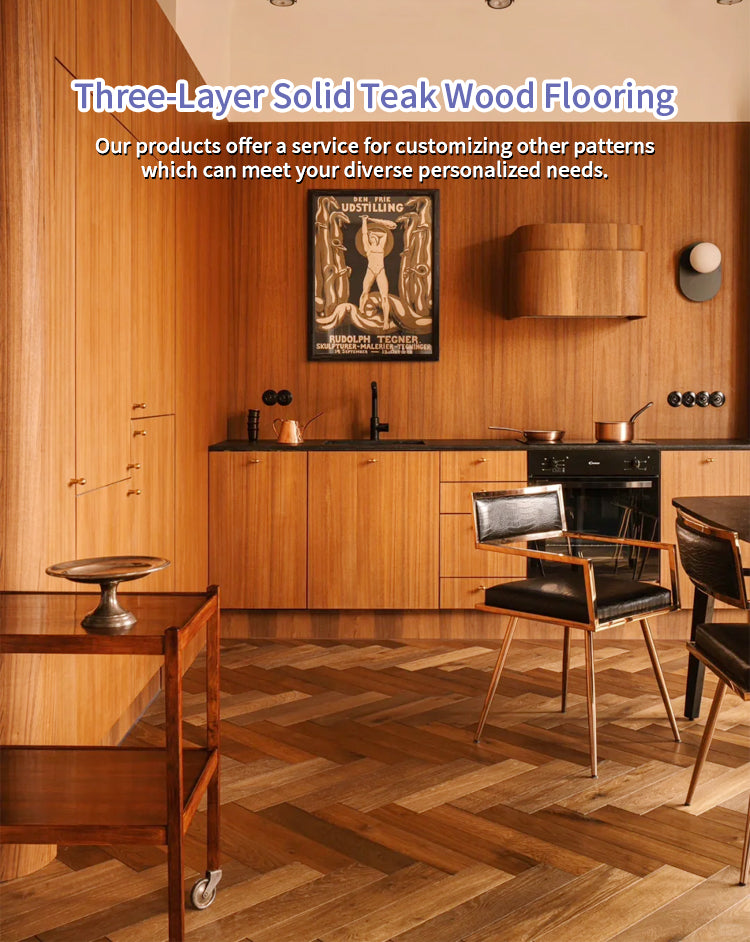 Custom Engineered Three-Layer Teak Hardwood Flooring with UV Lacquer Waterproof Eco-Friendly for Outdoor & Classic Home Use